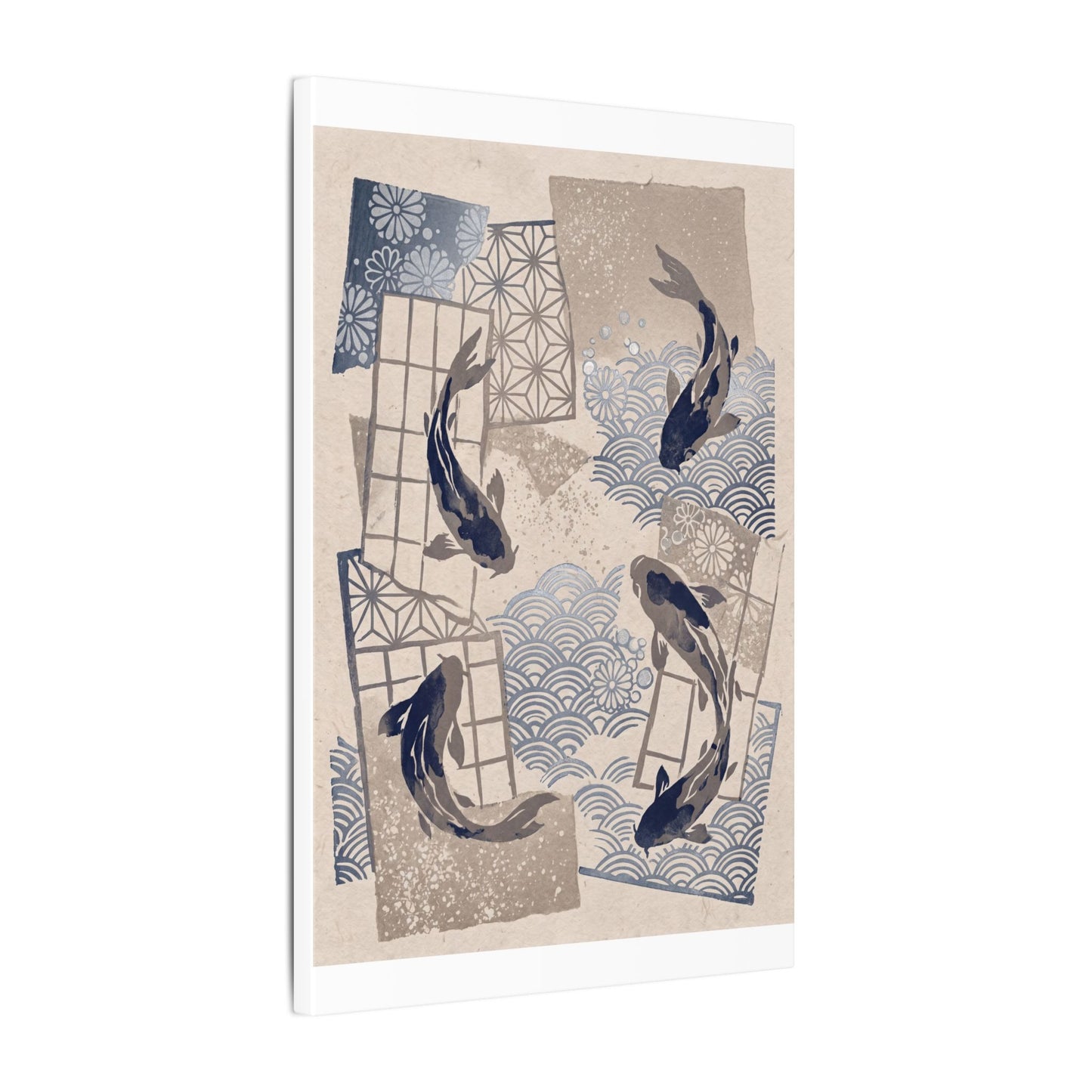 Earthy Koi Pond Canvas Art - Japanese Pattern Japandi