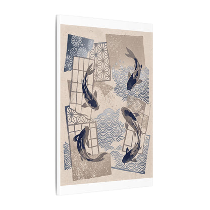Earthy Koi Pond Canvas Art - Japanese Pattern Japandi