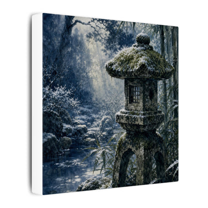 Zen Stone Lantern in Dappled | Sumi E Canvas Art