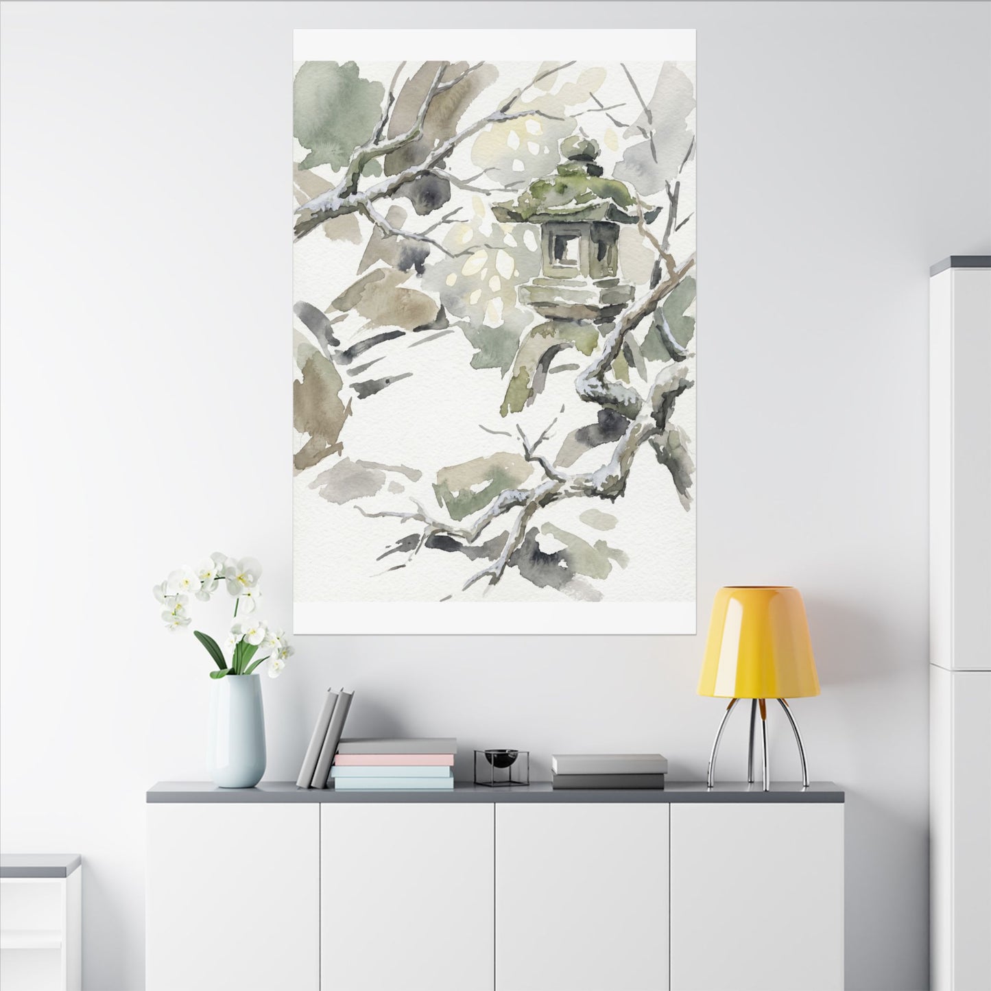Elegant Stone Lantern Canvas Art - Watercolor Japandi