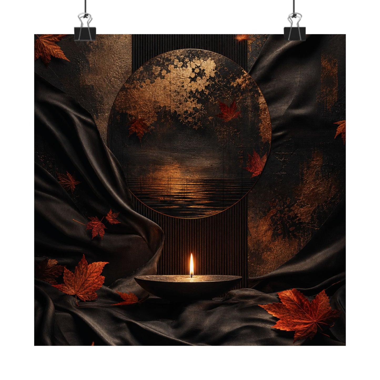 Kanso Silk Drape Wall Art Print - Dark Japandi Dark Texture