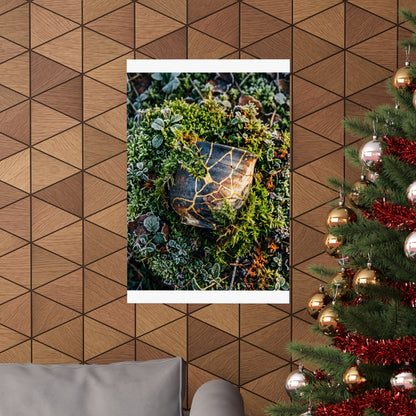 Winter Moss Close Up Gold Repair Wall Art Print | Beautiful Decor