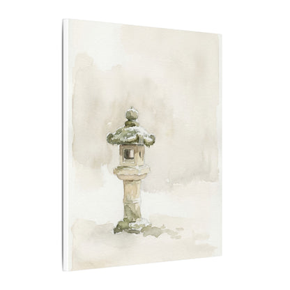 Stone Lantern Winter Canvas Art | Japandi Earthy Design