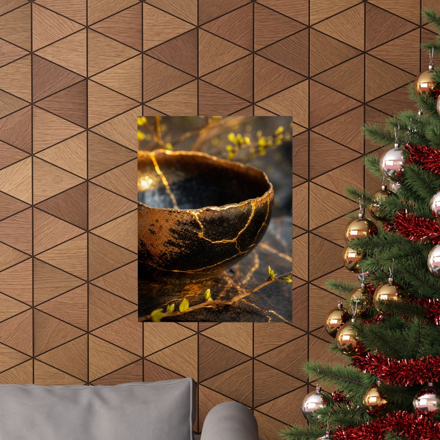 Shibui Ceramic Bowl Wall Art Print - Kintsugi Gold Vein
