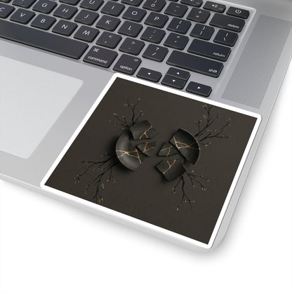 Bold Broken Pottery Sticker - Charcoal Ink Dark Japandi
