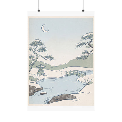 Moonlit Garden Minimal Line Wall Art Print | Neutral Japandi Art