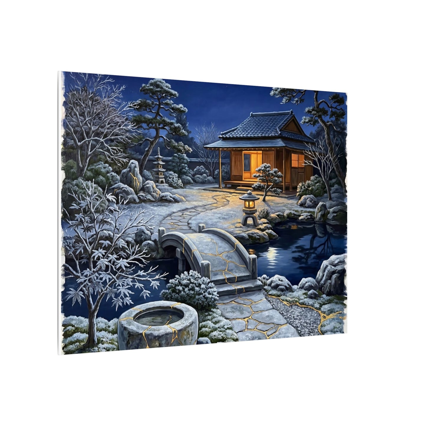 Moonlit Garden Winter Canvas Art | Kintsugi Artful Design