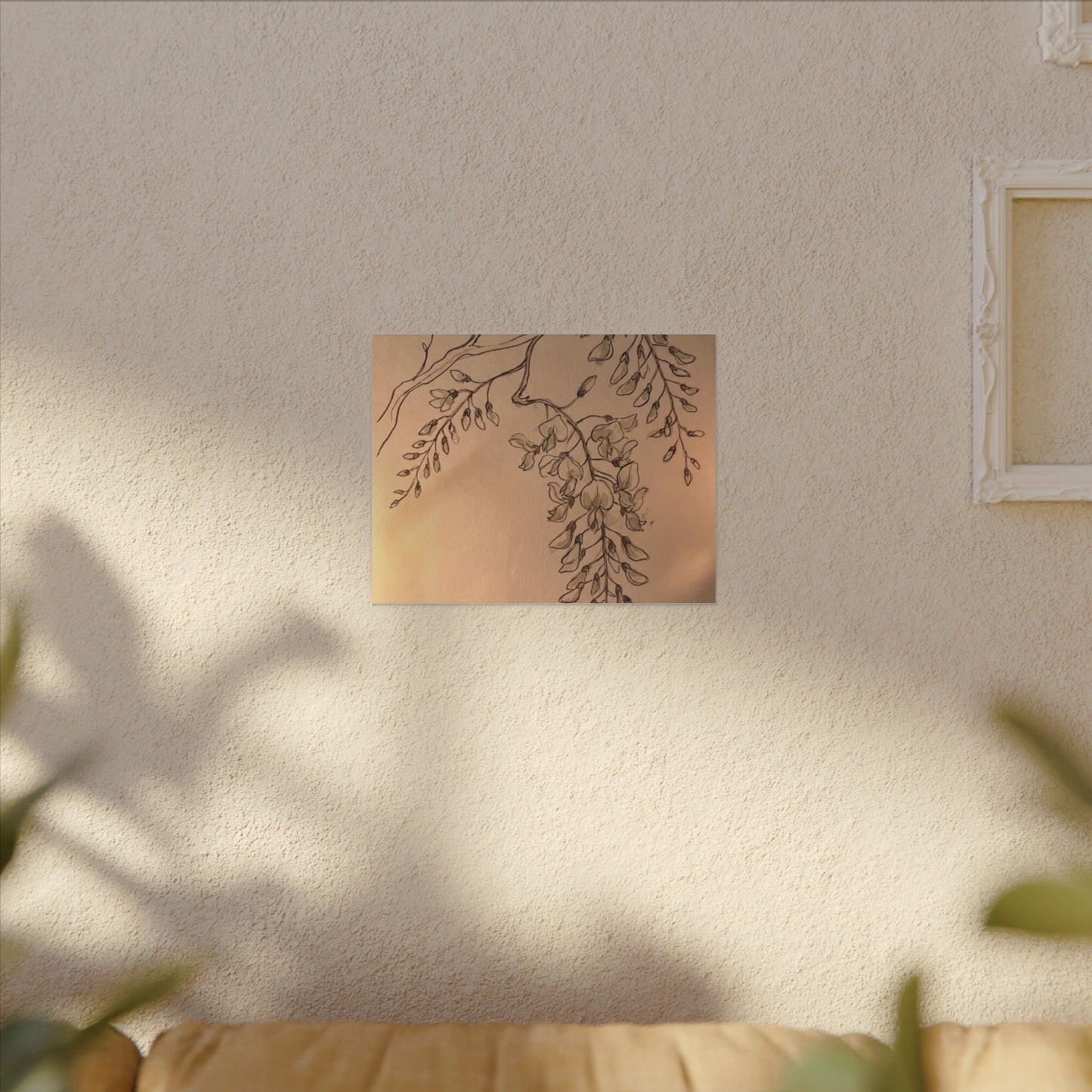 Japandi Wisteria in Candlelight | Minimal Line Canvas Art