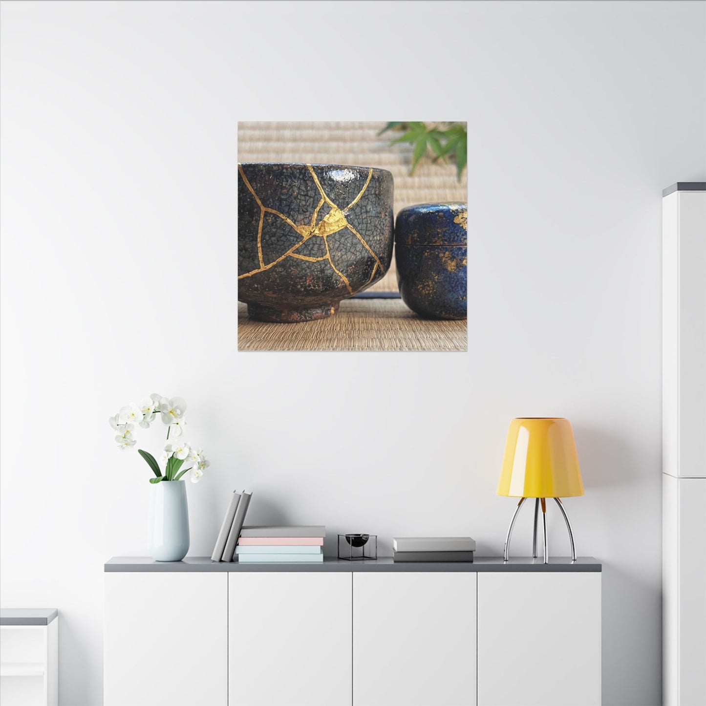 Tea Ceremony Crackle Gold Canvas Art | Philosophical Kintsugi Art