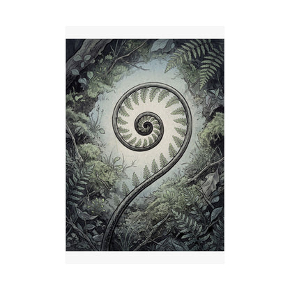Contemplative Fern Unfurling Wall Art Print - Ukiyo E Inspired Zen