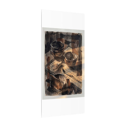 Tea Ceremony Charcoal Ink Canvas Art | Luxurious Dark Japandi Art