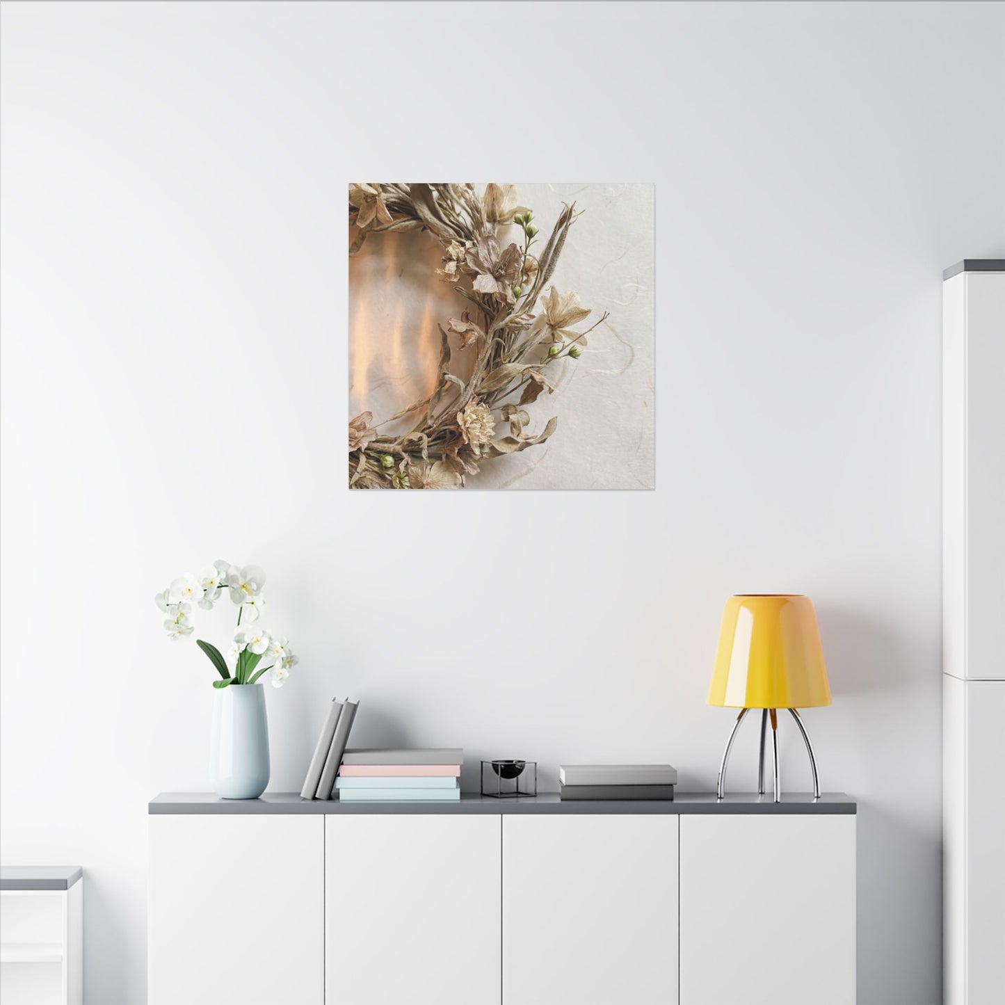 Dried Flowers Japanese Pattern Canvas Art | Neutral Japandi Art