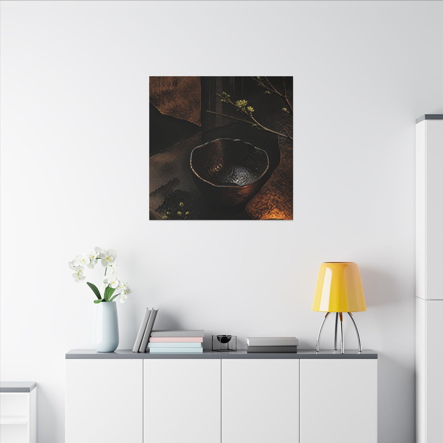 Atmospheric Ceramic Bowl Canvas Art - Shadow Zen Dark Japandi