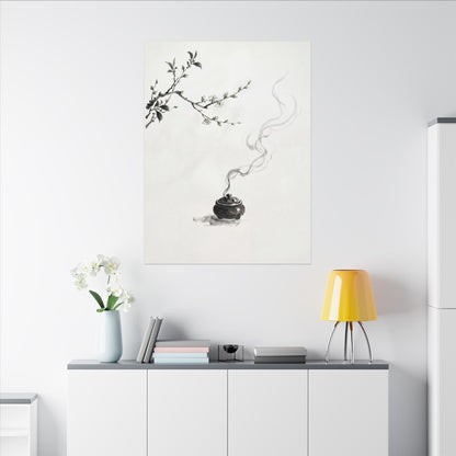 Calm Incense Smoke Canvas Art - Sumi E Zen