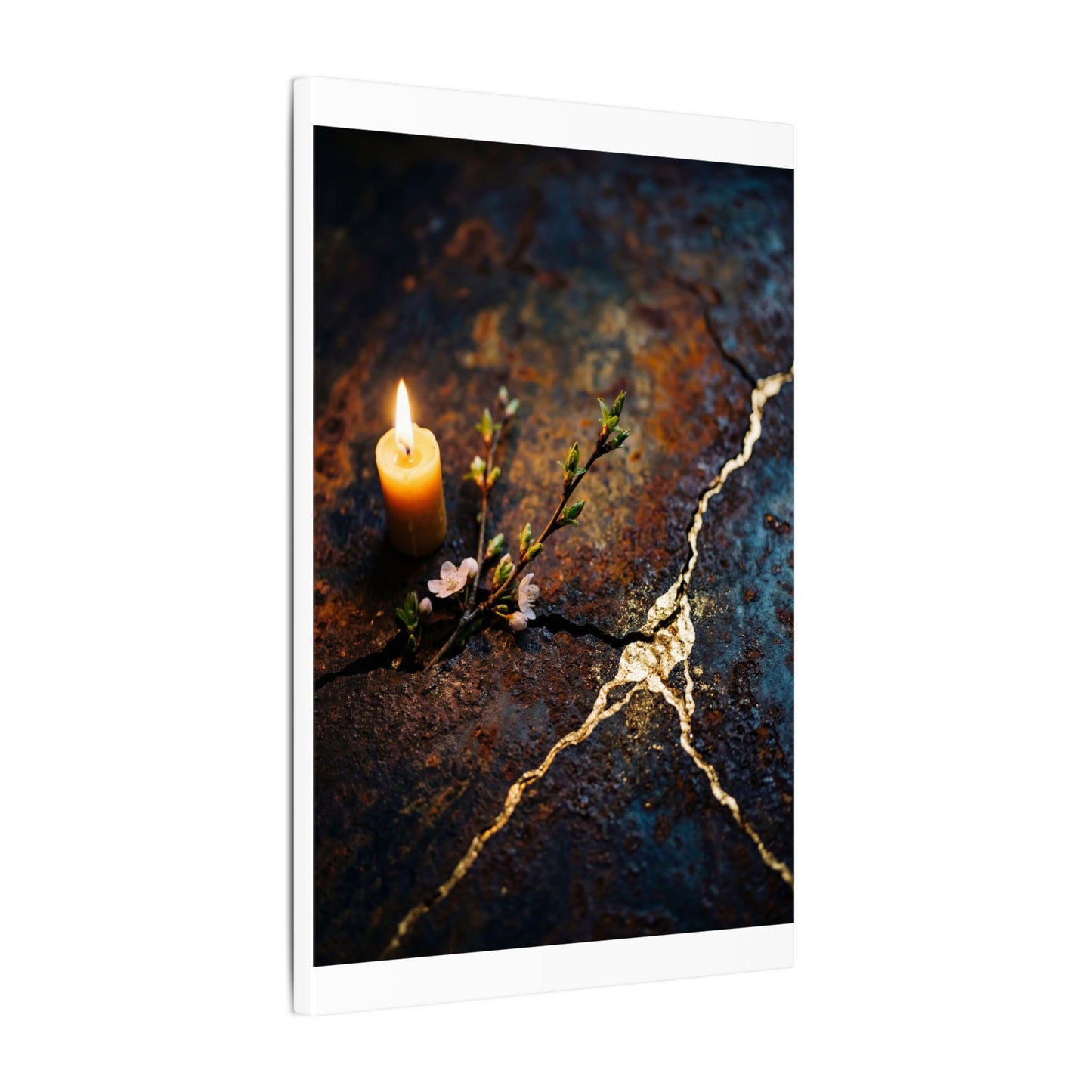 Kintsugi Rust Patina in Candlelight | Gold Repair Canvas Art