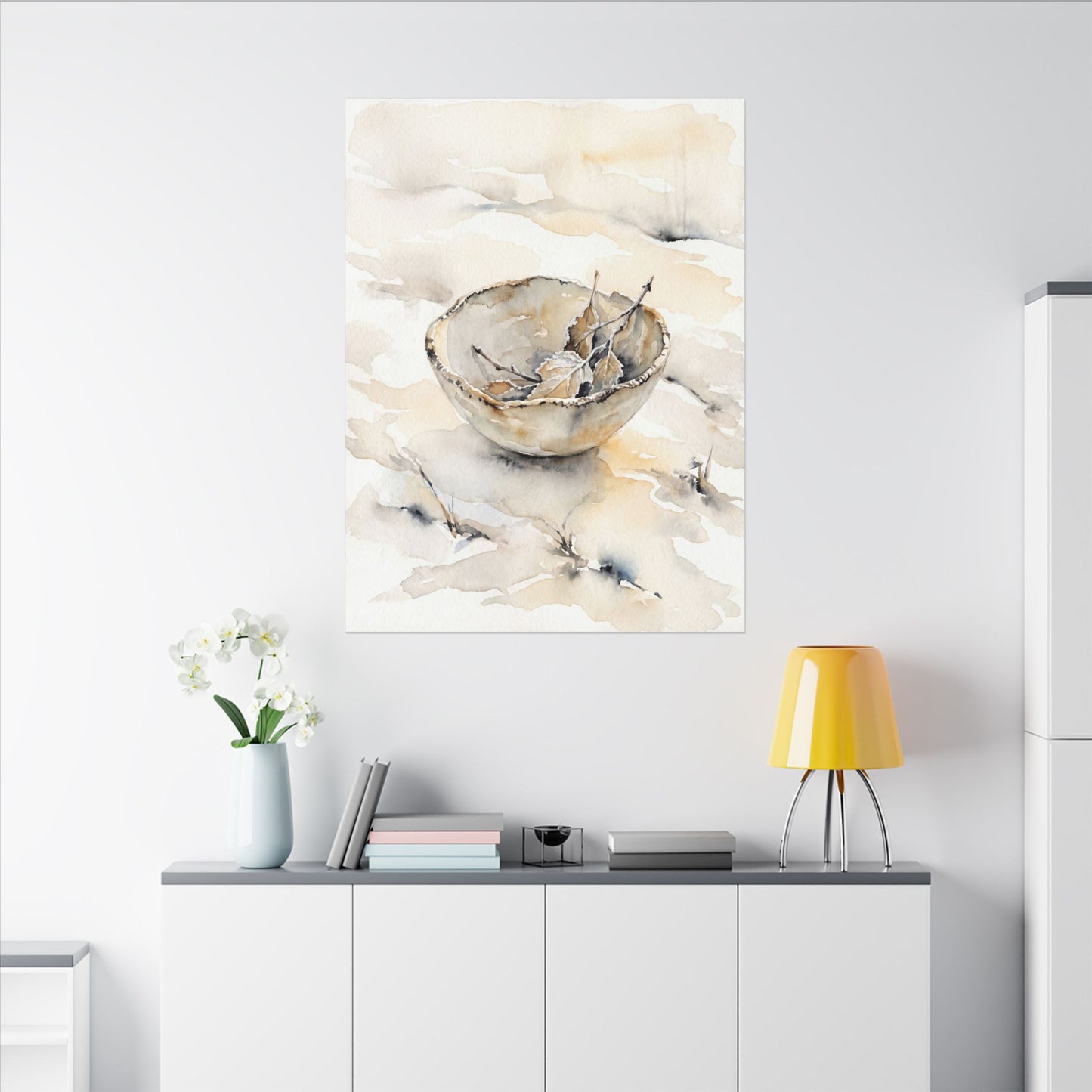 Ceramic Bowl Canvas Art | Winter Japandi Watercolor Art