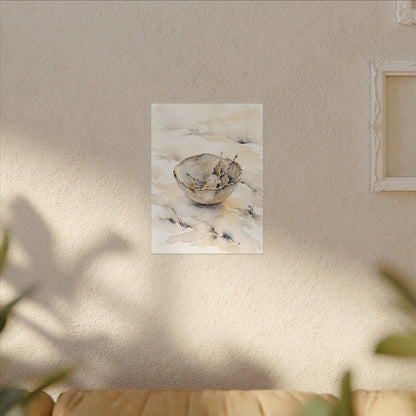 Ceramic Bowl Canvas Art | Winter Japandi Watercolor Art