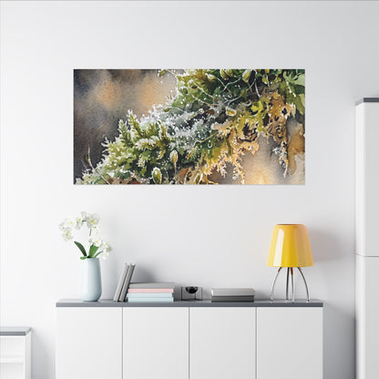 Winter Moss Close Up Watercolor Canvas Art | Neutral Decor