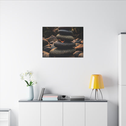 Dark Japandi River Stones in Golden Hour | Moody Minimal Canvas Art