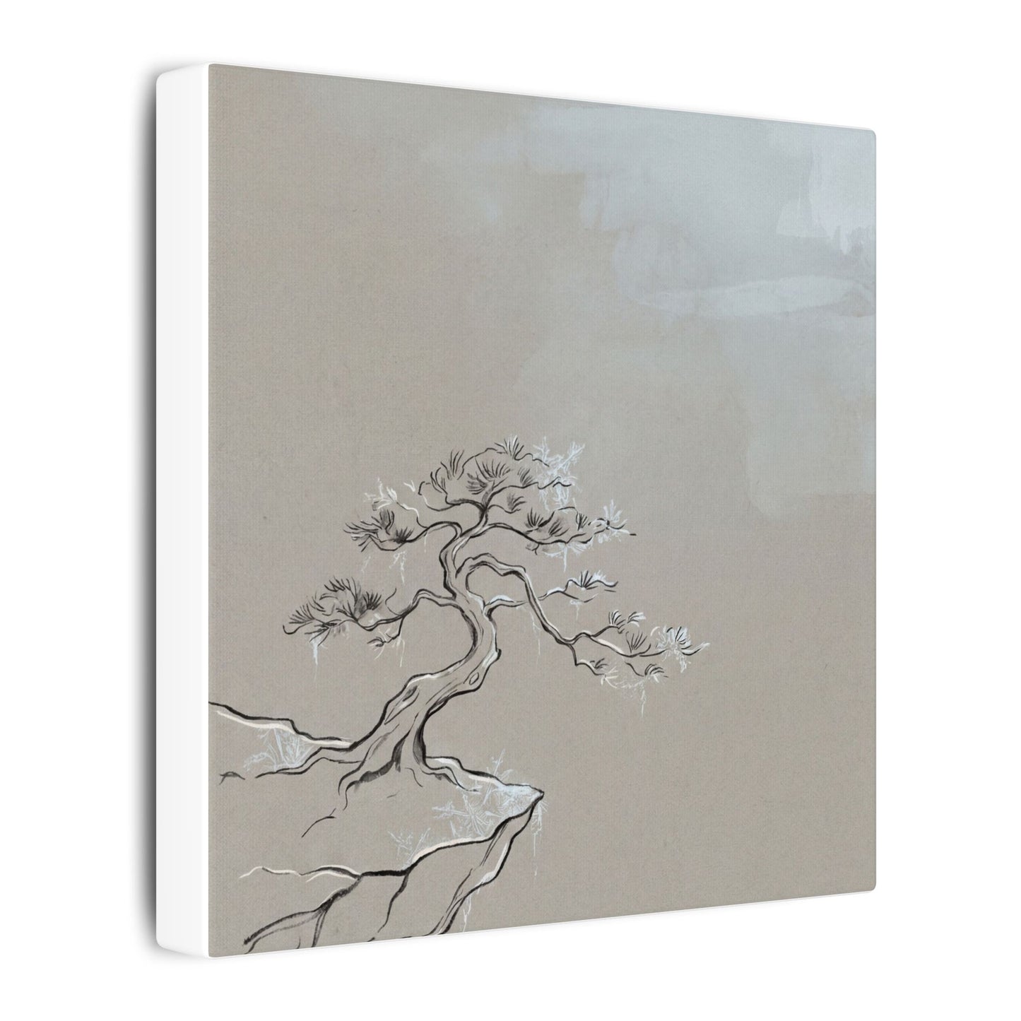 Pine Tree Minimal Line Canvas Art | Warm Japandi Art