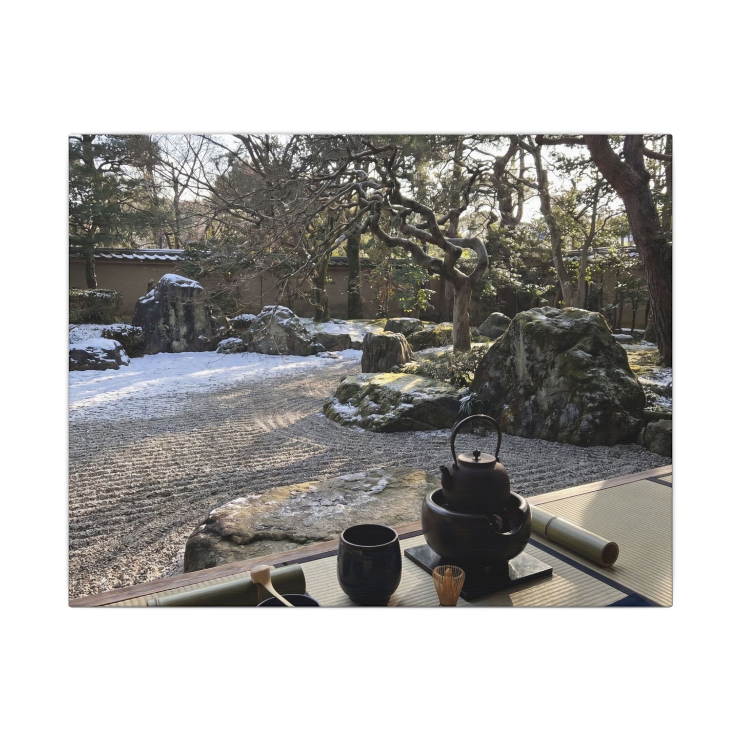 Winter Tea Ceremony Karesansui Canvas Art | Serene Decor