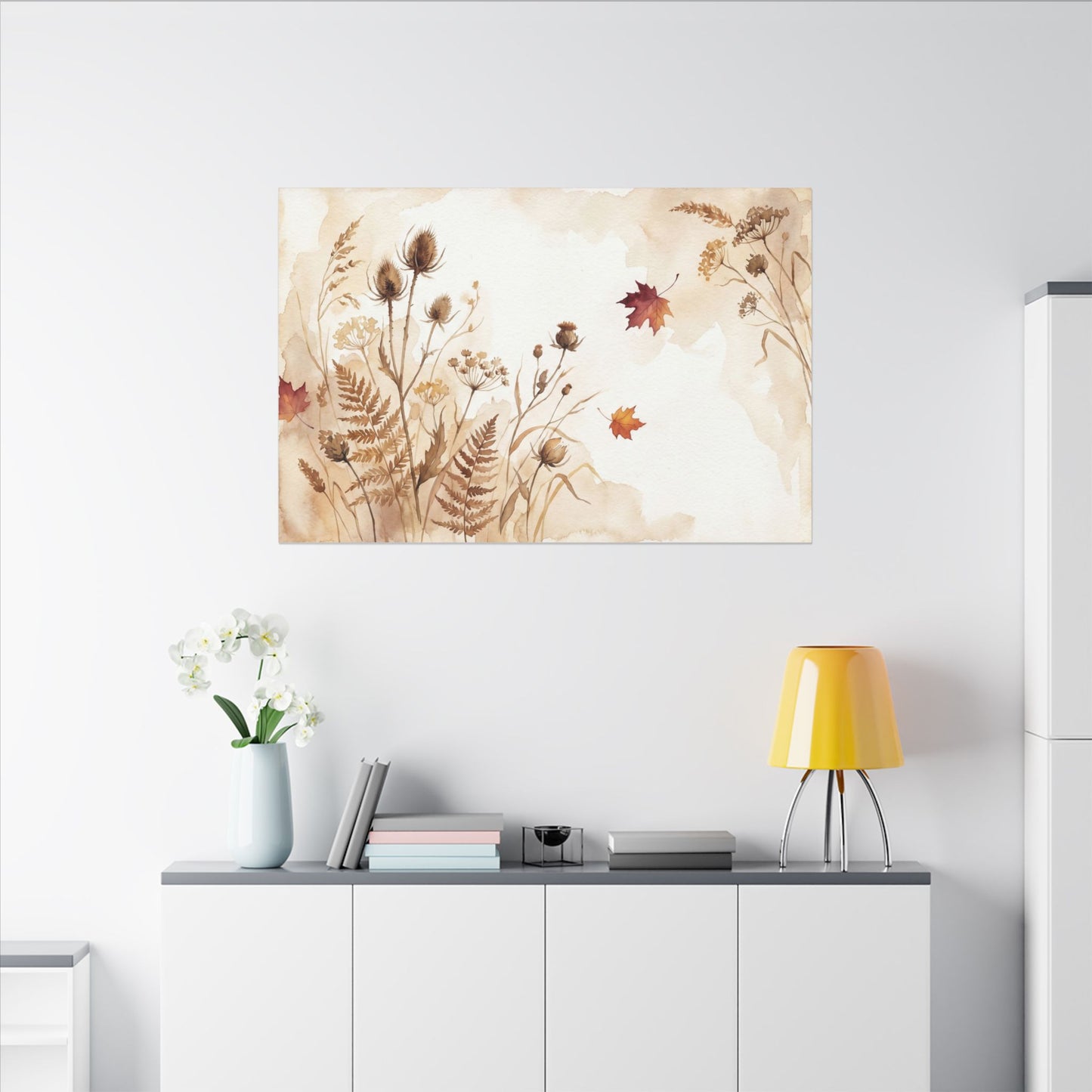 Dried Flowers Canvas Art | Autumn Japandi Watercolor Art
