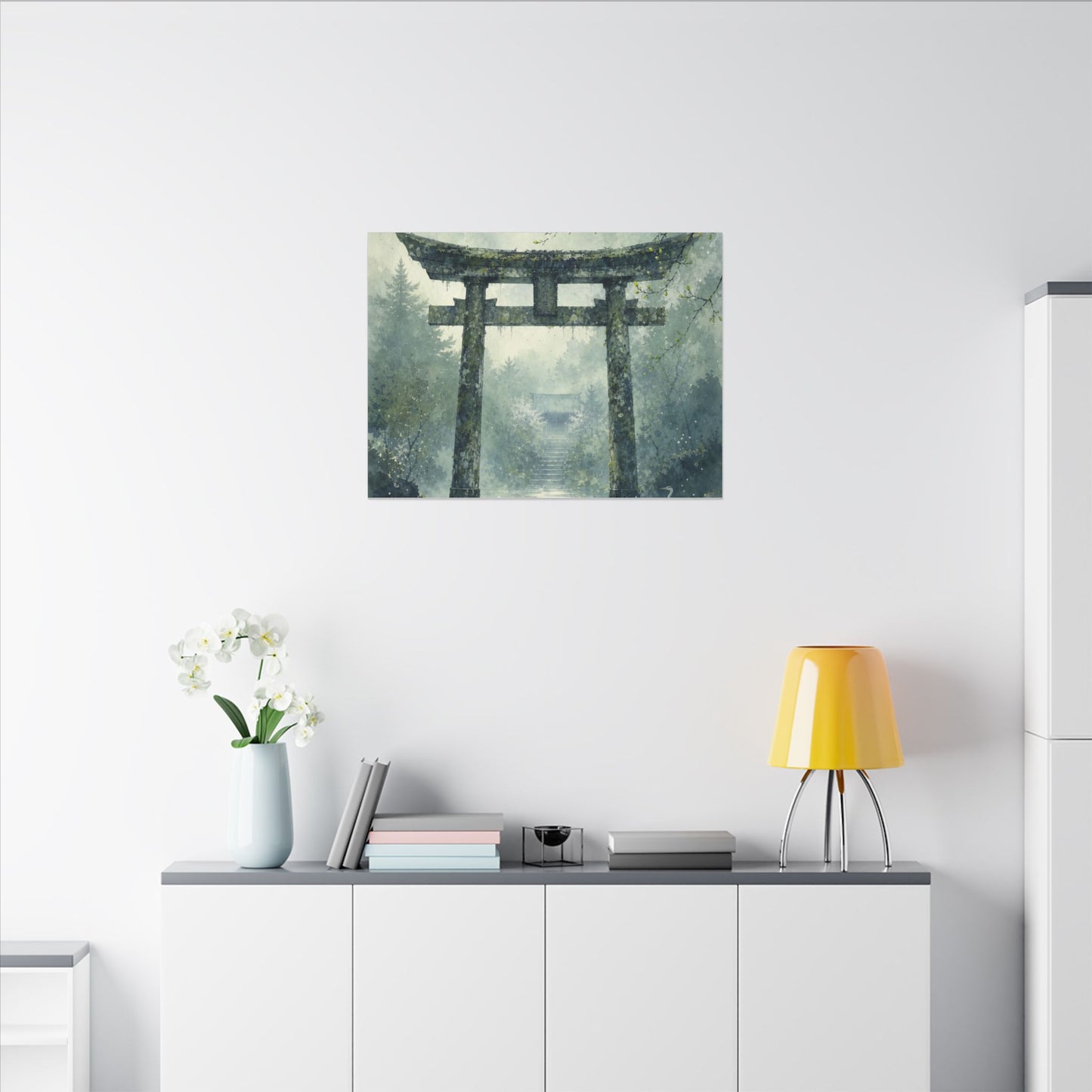 Earthy Torii Gate Canvas Art - Watercolor Japandi