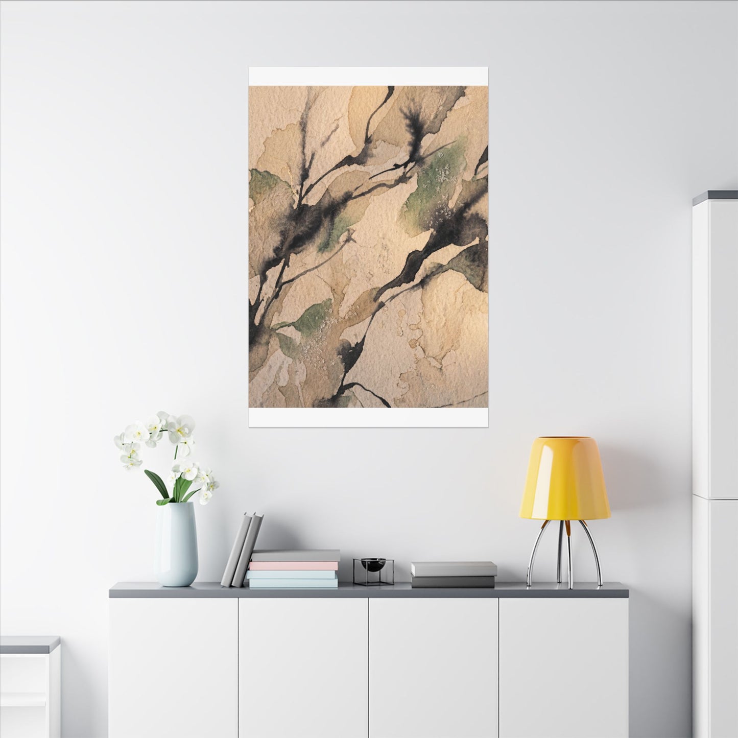 Japandi Shadow Play in Golden Hour | Watercolor Canvas Art