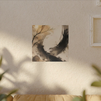 Japandi Ink Brushstroke in Golden Hour | Watercolor Canvas Art