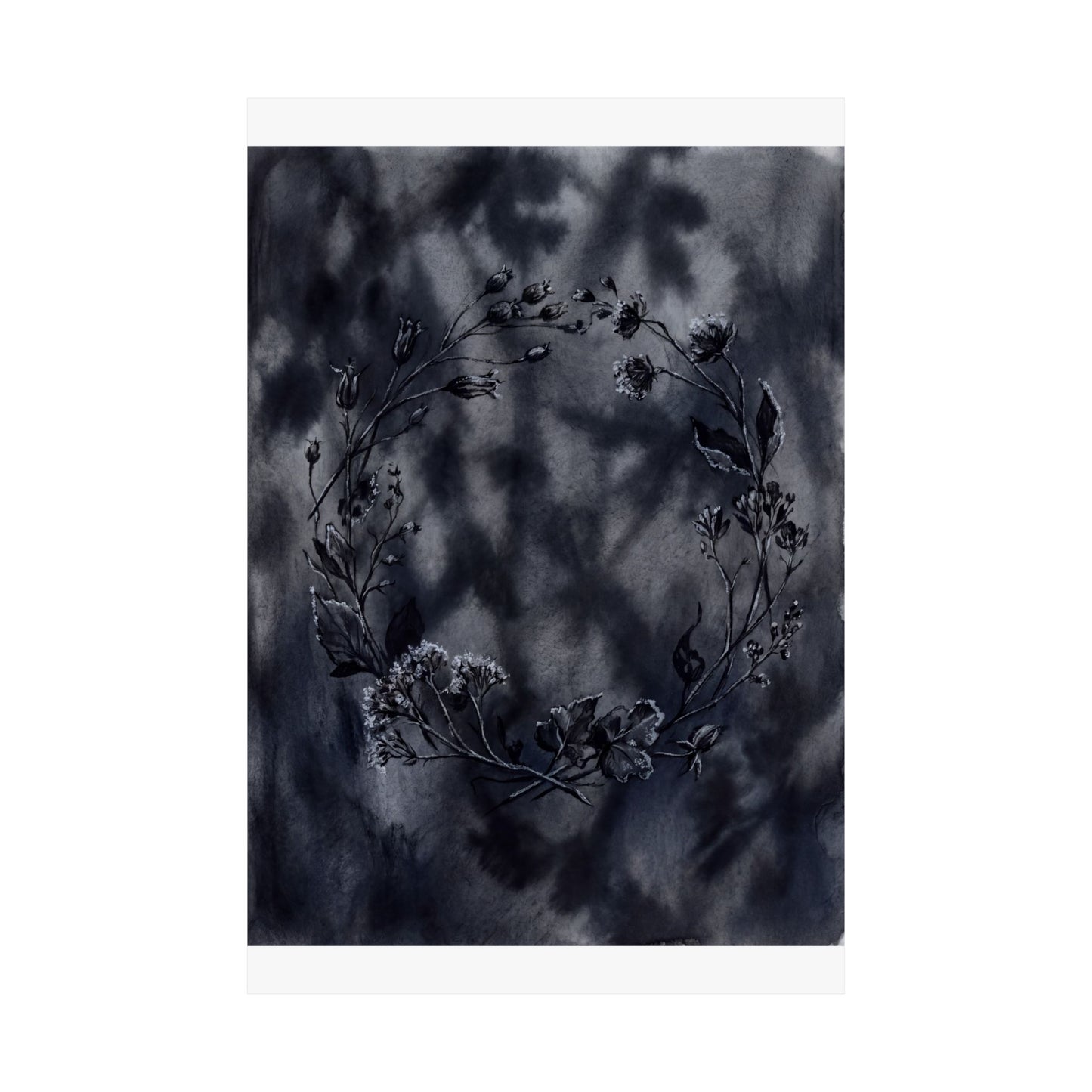 Dried Flowers Shadow Zen Wall Art Print | Bold Dark Japandi Art