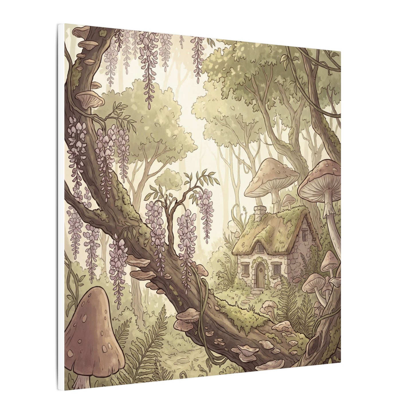 Summer Wisteria Mushroom Illustration Canvas Art | Enchanting Decor