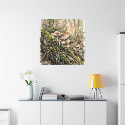 Wild Mushrooms Canvas Art | Spring Japandi Watercolor Art