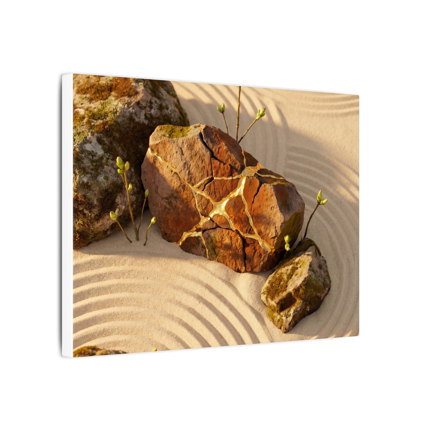 Kanso Rock Garden Canvas Art - Kintsugi Crackle Gold