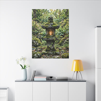 Neutral Stone Lantern Canvas Art - Japanese Pattern Japandi