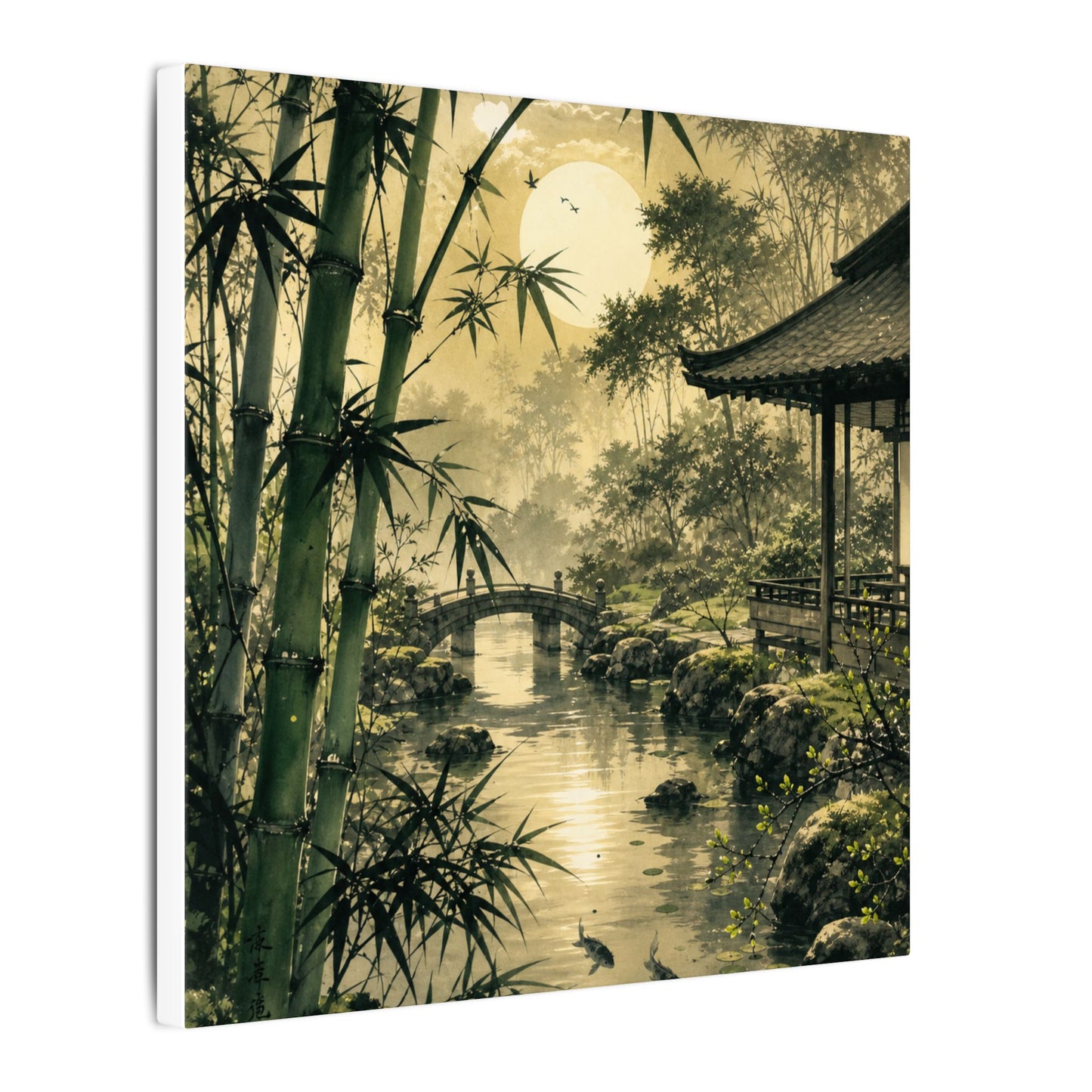 Moonlit Garden Sumi E Canvas Art | Calm Zen Art