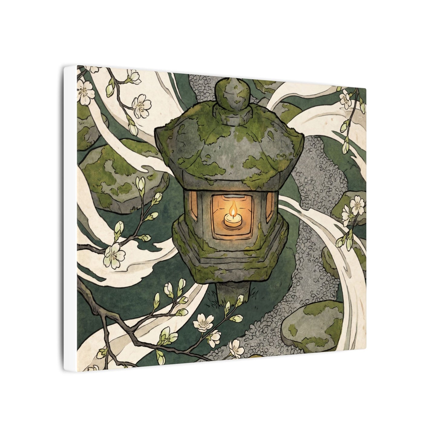 Zen Stone Lantern in Candlelight | Ukiyo E Inspired Canvas Art