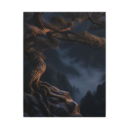 Bold Pine Tree Canvas Art - Shadow Zen Dark Japandi