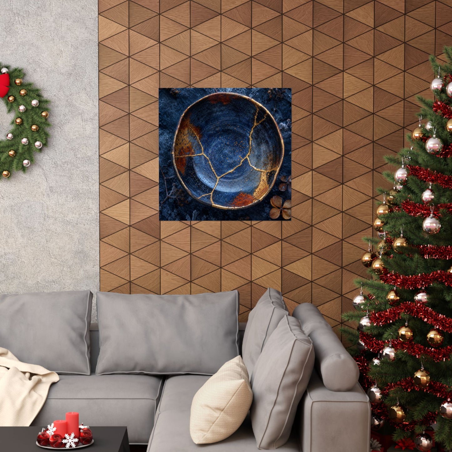 Fukinsei Ceramic Bowl Wall Art Print - Kintsugi Crackle Gold