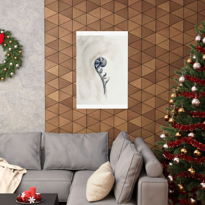 Fern Unfurling Watercolor Wall Art Print | Earthy Japandi Art