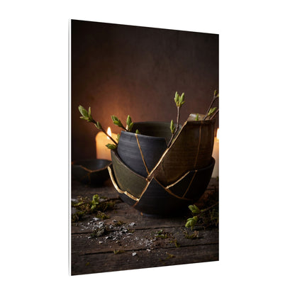 Broken Pottery Spring Canvas Art | Dark Japandi Luxurious Design