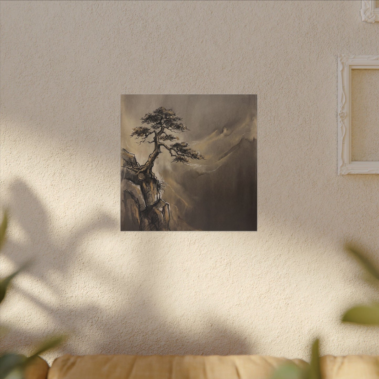 Pine Tree Charcoal Ink Canvas Art | Luxurious Dark Japandi Art