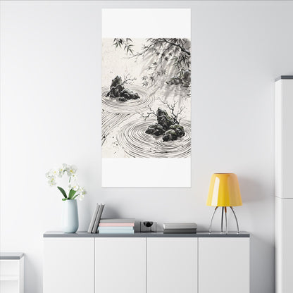 Rock Garden Canvas Art | Winter Zen Sumi E Art