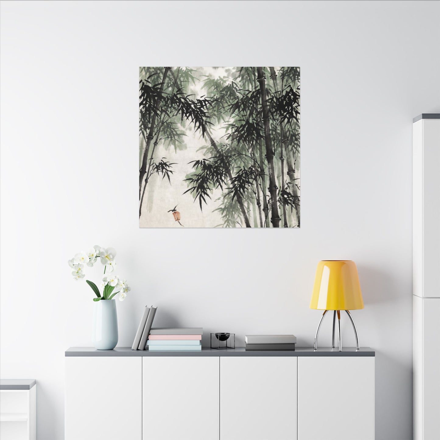 Zen Bamboo Grove in Overcast | Sumi E Canvas Art