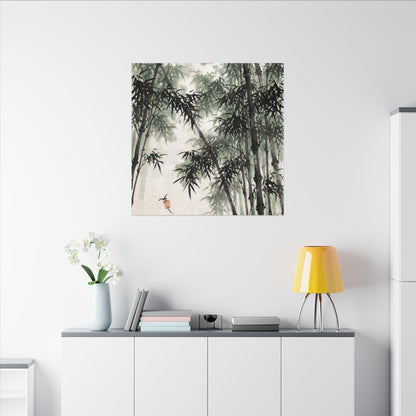 Zen Bamboo Grove in Overcast | Sumi E Canvas Art