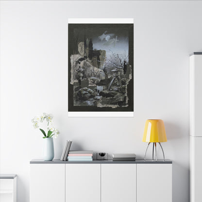 Winter Moonlit Garden Dark Texture Canvas Art | Moody Decor