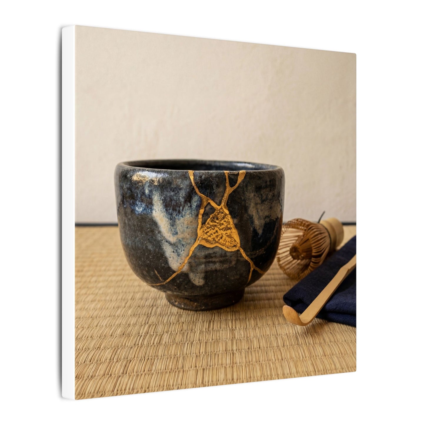 Kanso Tea Ceremony Canvas Art - Kintsugi Gold Vein