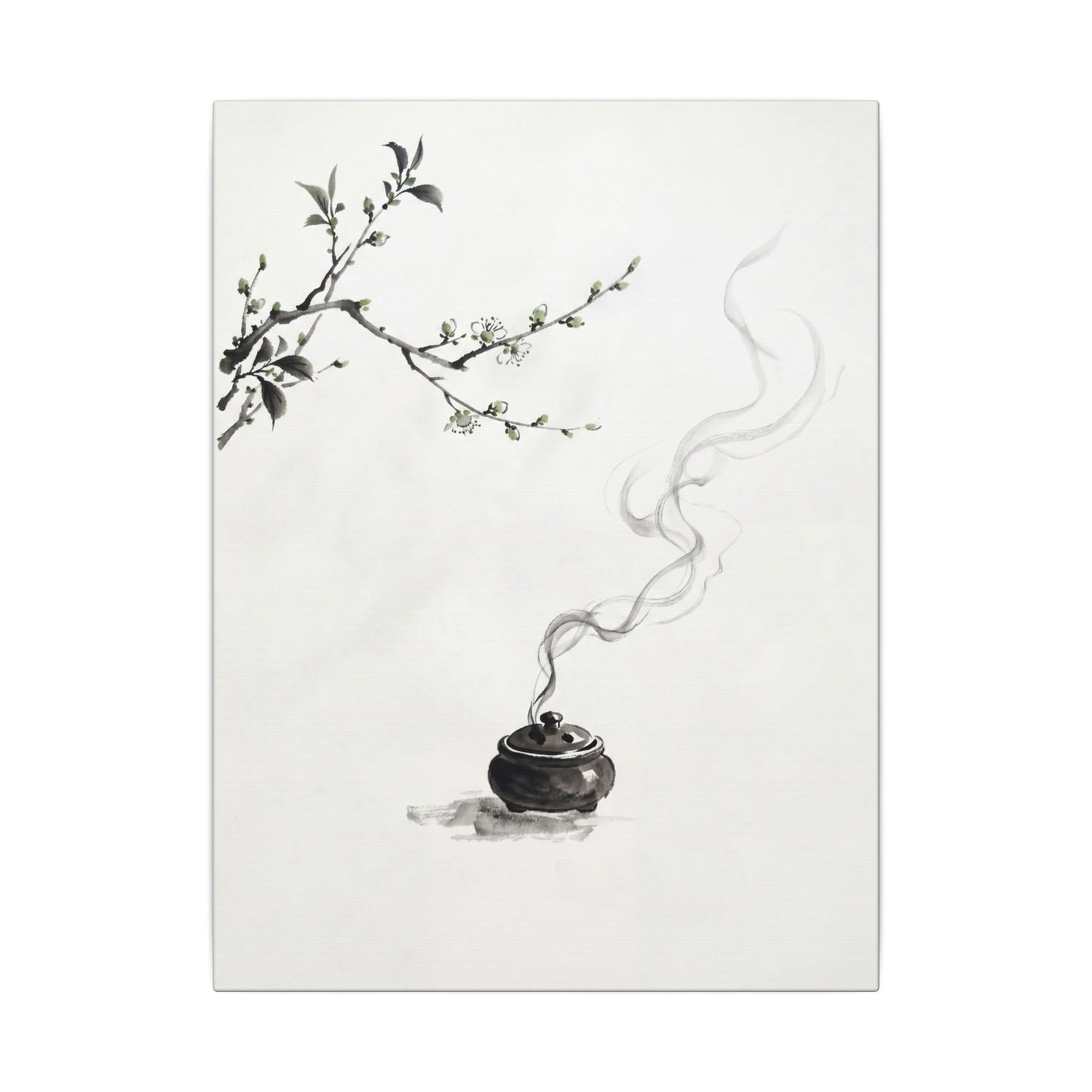 Calm Incense Smoke Canvas Art - Sumi E Zen