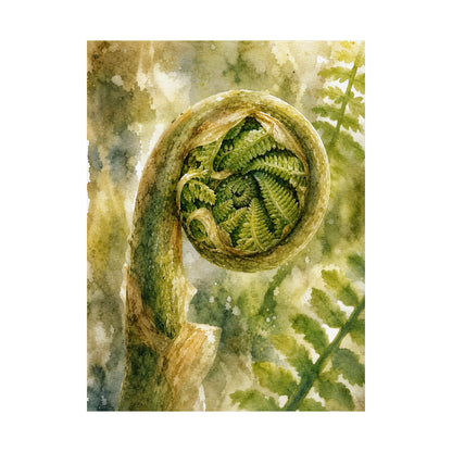 Elegant Fern Unfurling Wall Art Print - Watercolor Japandi