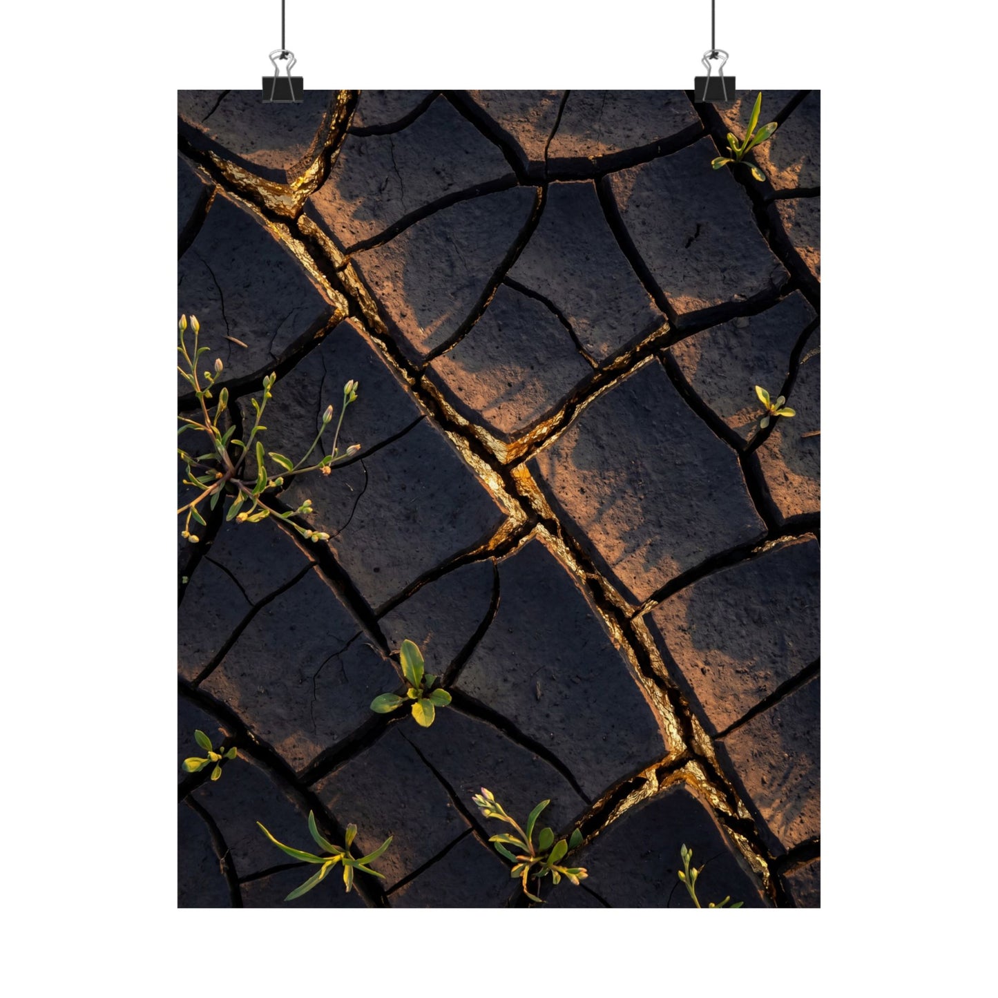 Cracked Earth Gold Vein Wall Art Print | Philosophical Kintsugi Art