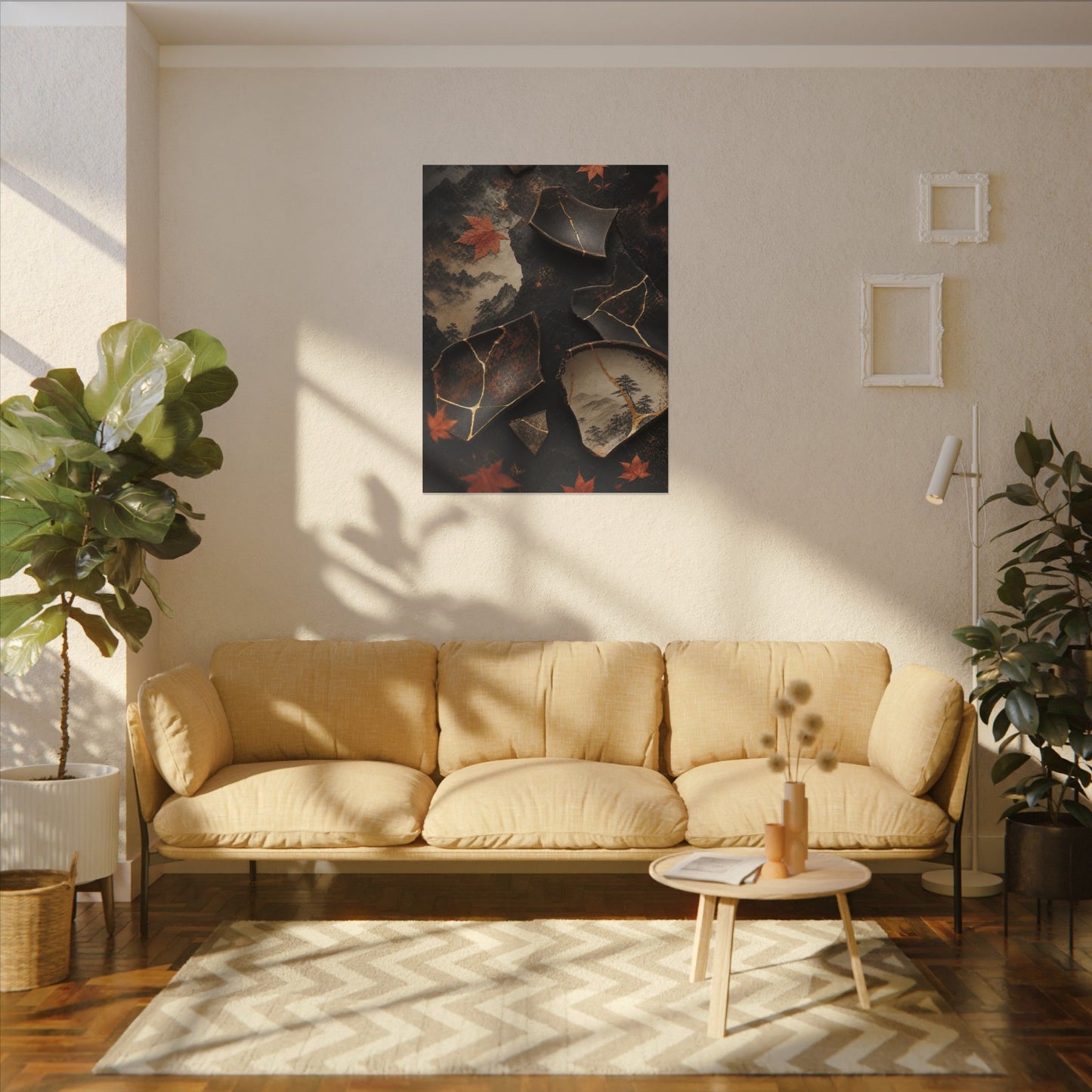 Broken Pottery Gold Vein Canvas Art | Philosophical Kintsugi Art